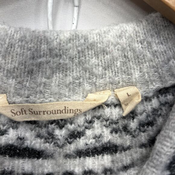 Soft Surroundings Women Large Sasha Fair Isle Sweater Gray 1/4 Zip Wool Blend - Picture 4 of 9
